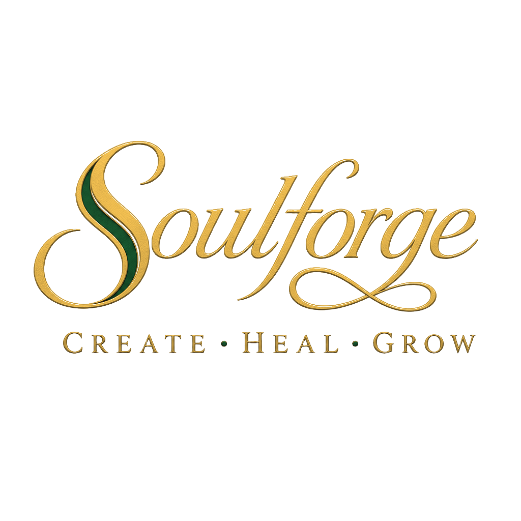 Soulforge primary logo with Create Heal Grow tagline